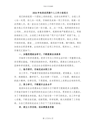 2024年电信试用期个人工作小结范文