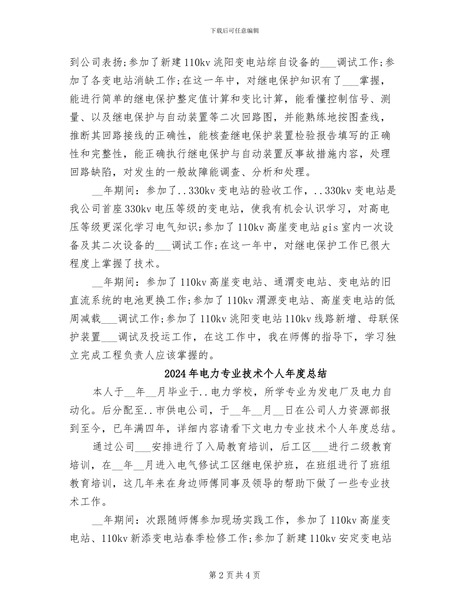 2024年电力专业技术个人年度小结范文_第2页