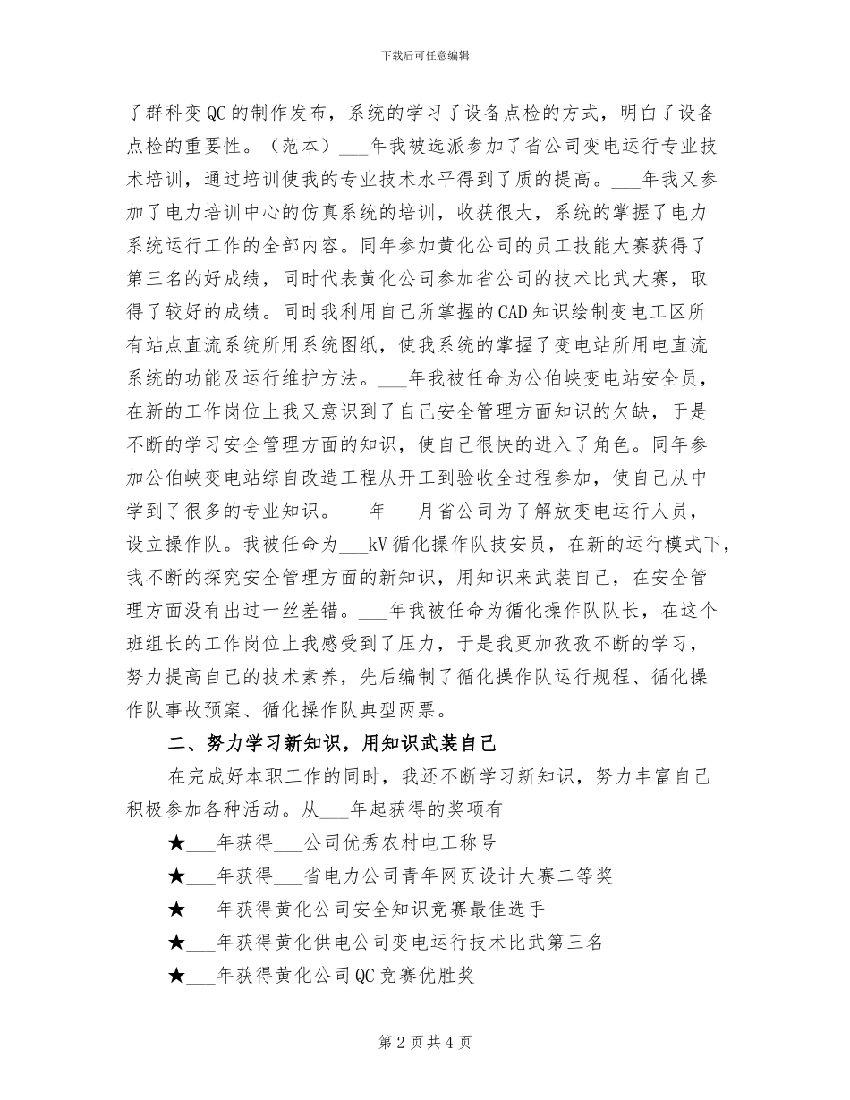 2024年电力专业技术个人工作总结_第2页