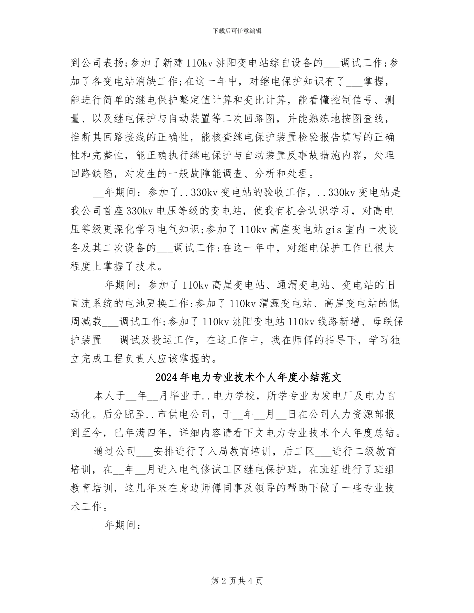 2024年电力专业技术个人年度小结_第2页