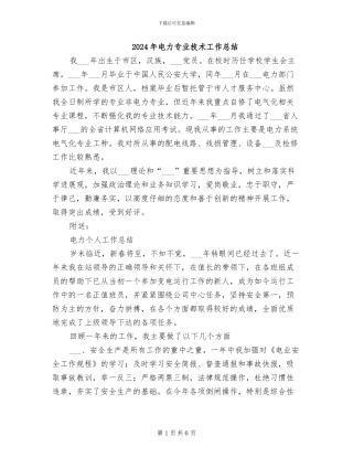 2024年电力专业技术工作总结