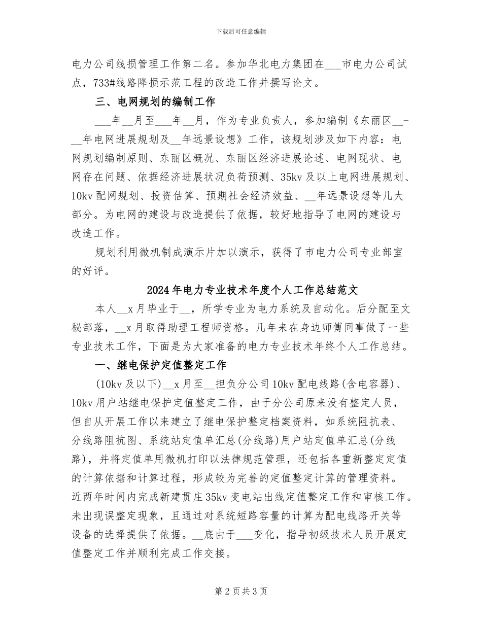 2024年电力专业技术年度个人工作总结_第2页