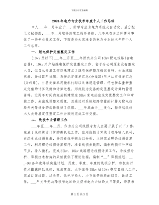 2024年电力专业技术年度个人工作总结