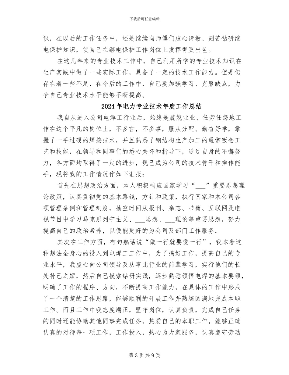 2024年电力专业技术年度个人总结范文_第3页