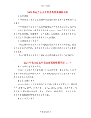 2024年电力企业专项应急预案编制导则