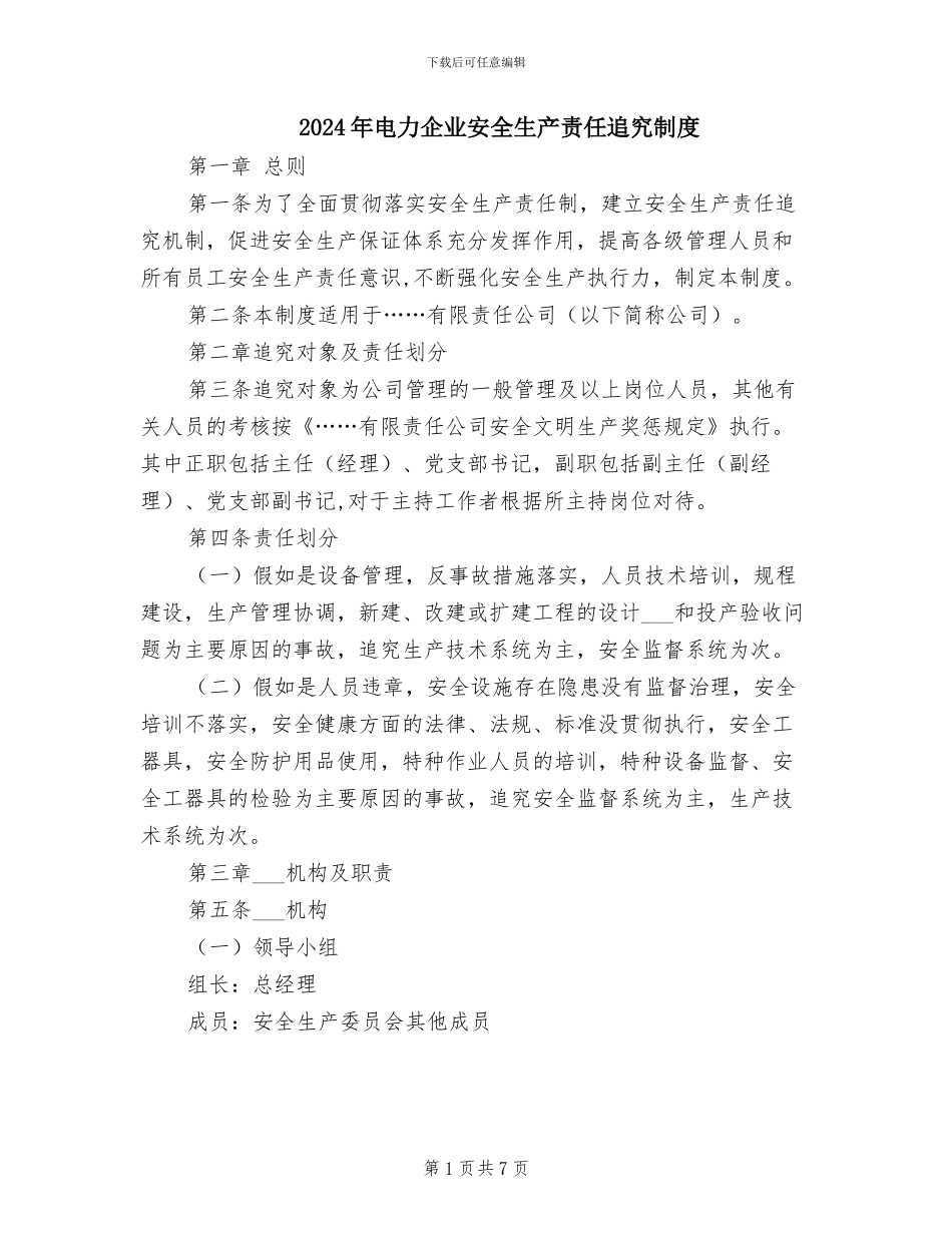 2024年电力企业安全生产责任追究制度_第1页