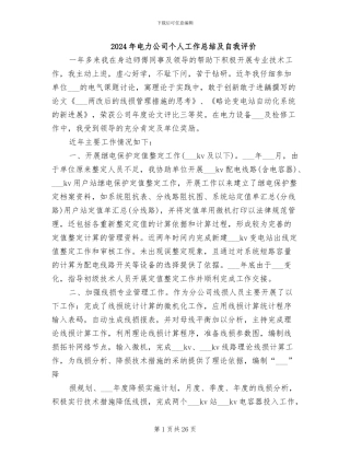 2024年电力公司个人工作总结及自我评价