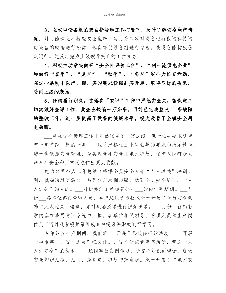 2024年电力公司个人工作总结范本_第2页