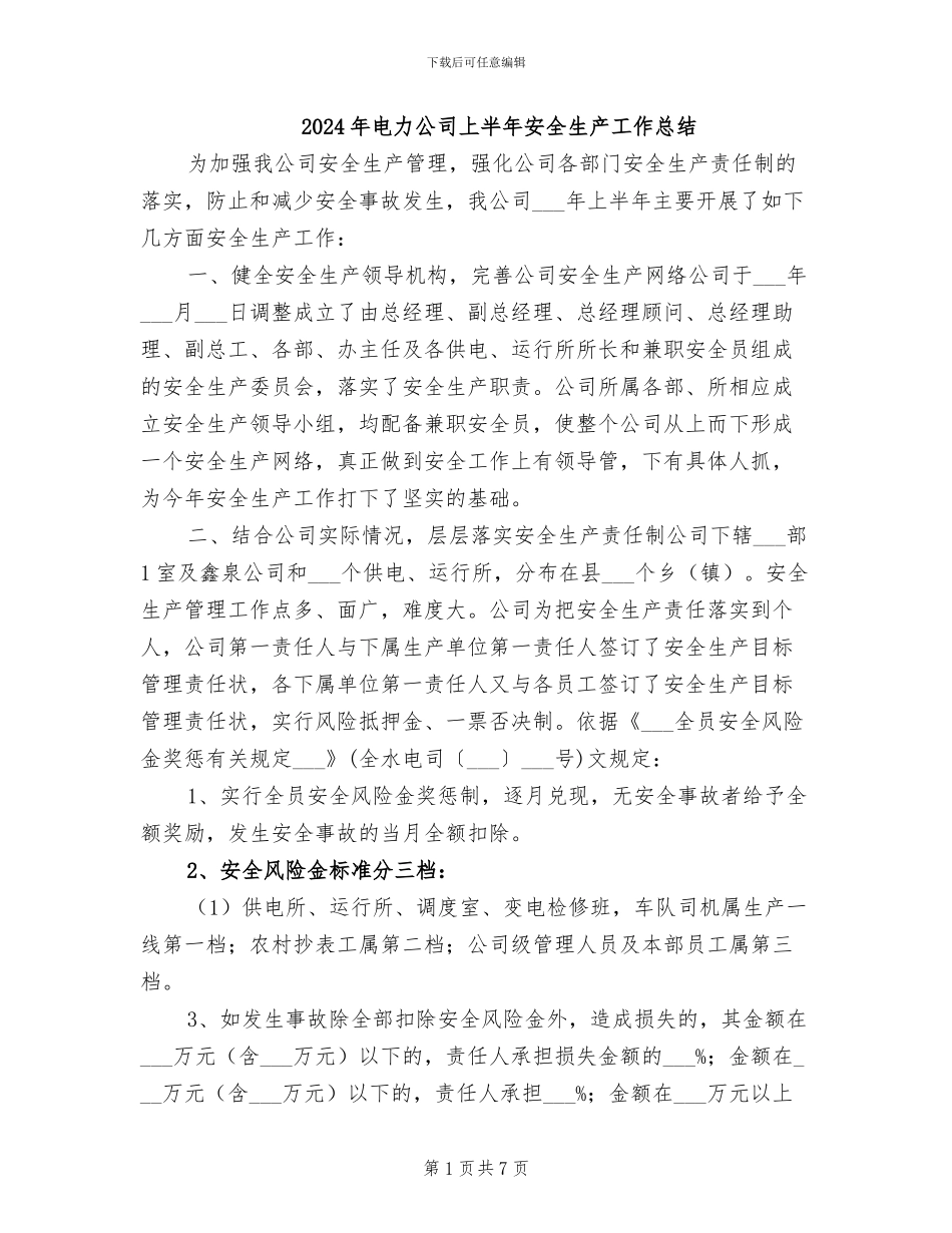 2024年电力公司上半年安全生产工作总结_第1页