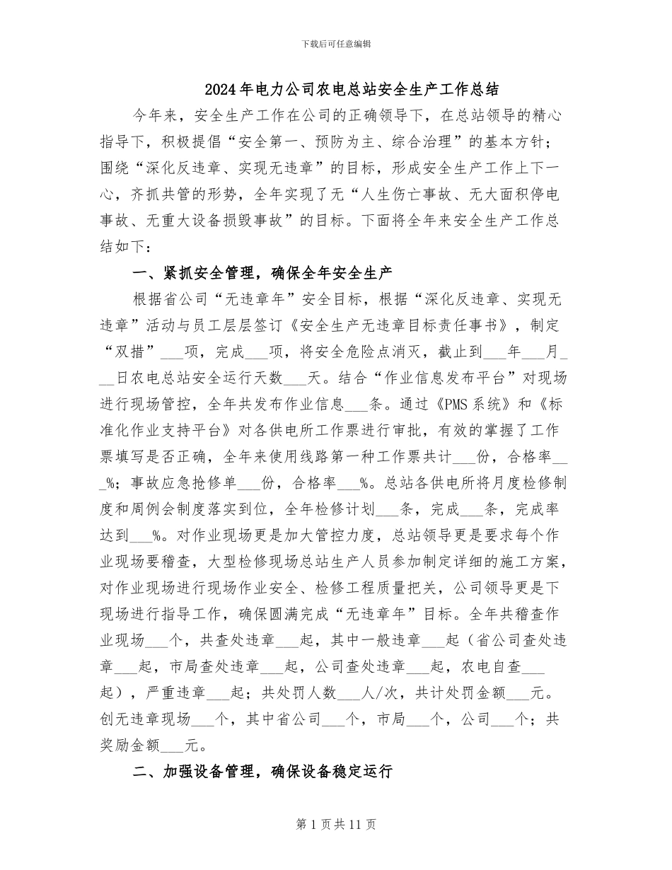 2024年电力公司农电总站安全生产工作总结_第1页