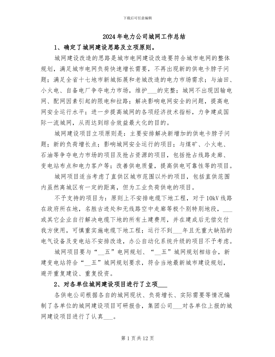 2024年电力公司城网工作总结_第1页
