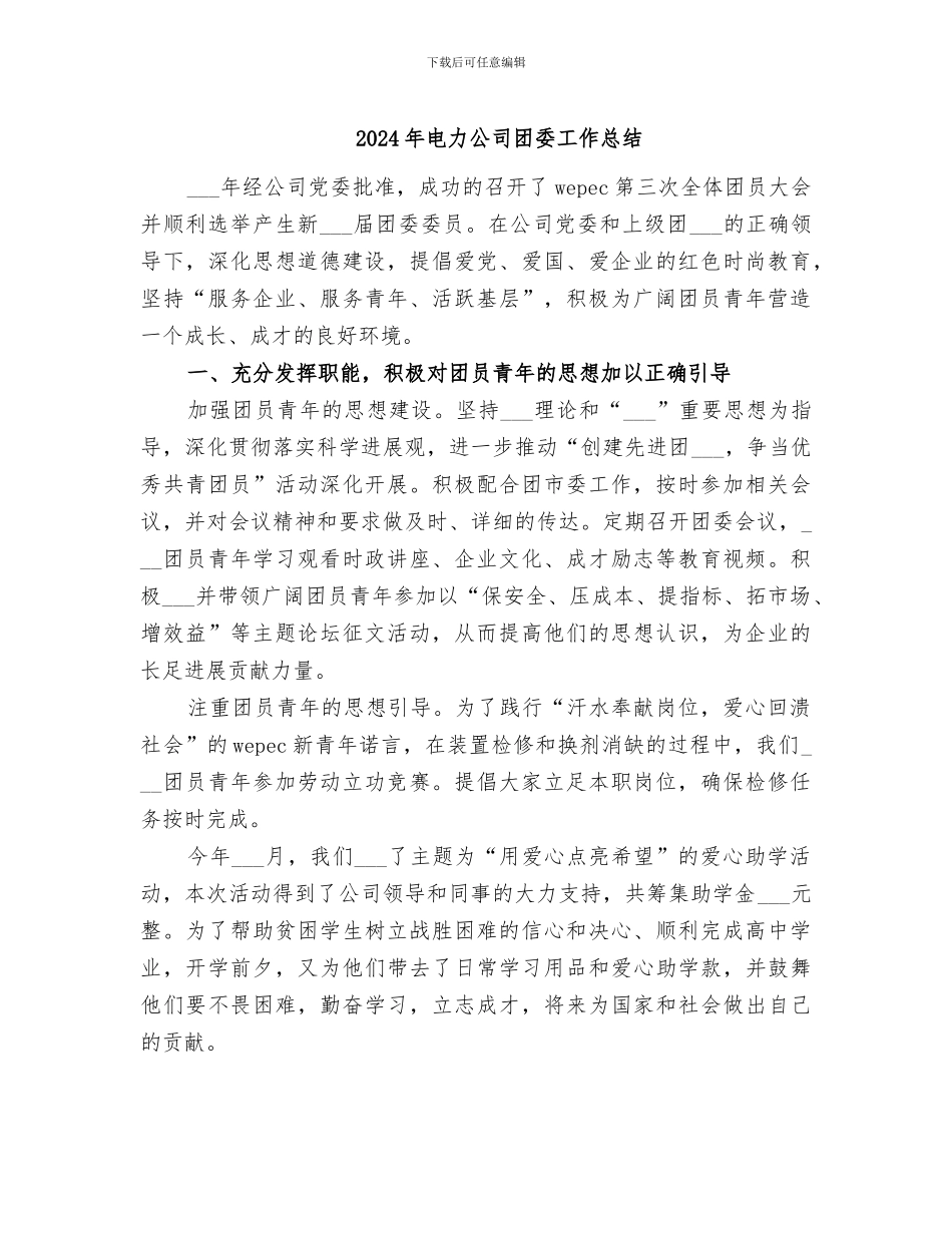 2024年电力公司团委工作总结_第1页