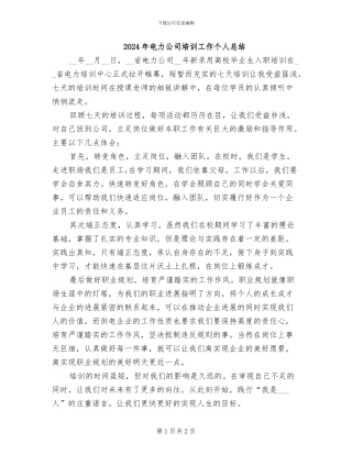 2024年电力公司培训工作个人总结