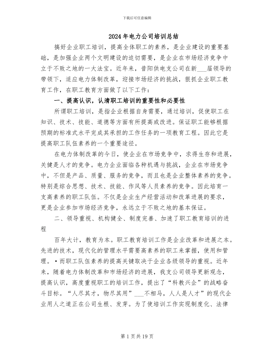 2024年电力公司培训总结_第1页