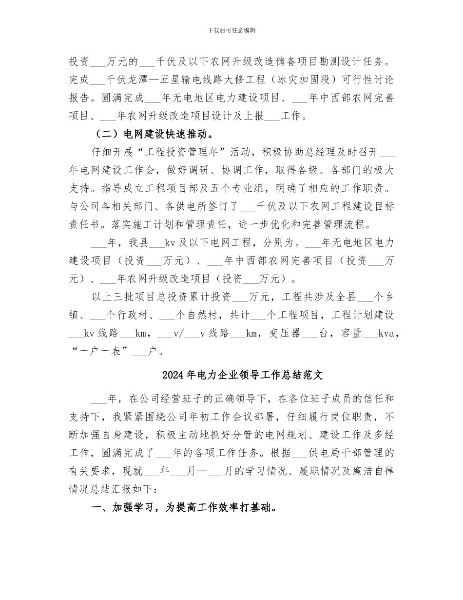 2024年电力企业领导工作总结_第2页
