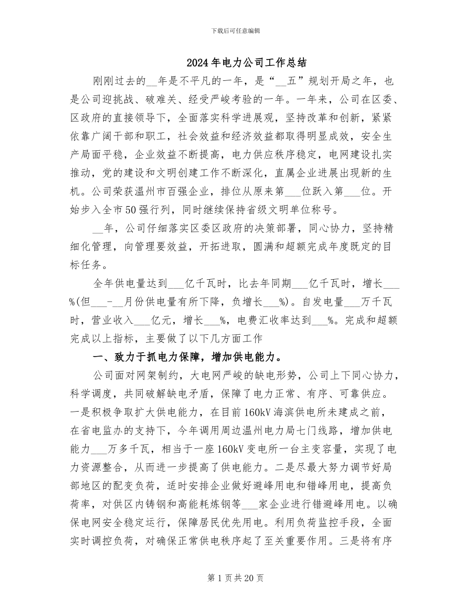 2024年电力公司工作总结_第1页
