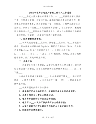 2024年电力公司生产管理工作个人工作总结