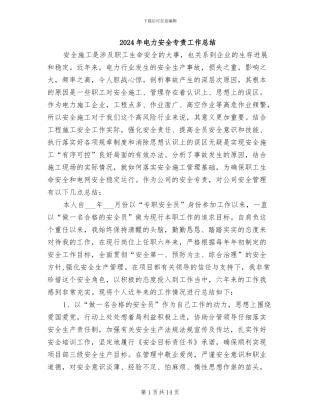 2024年电力安全专责工作总结