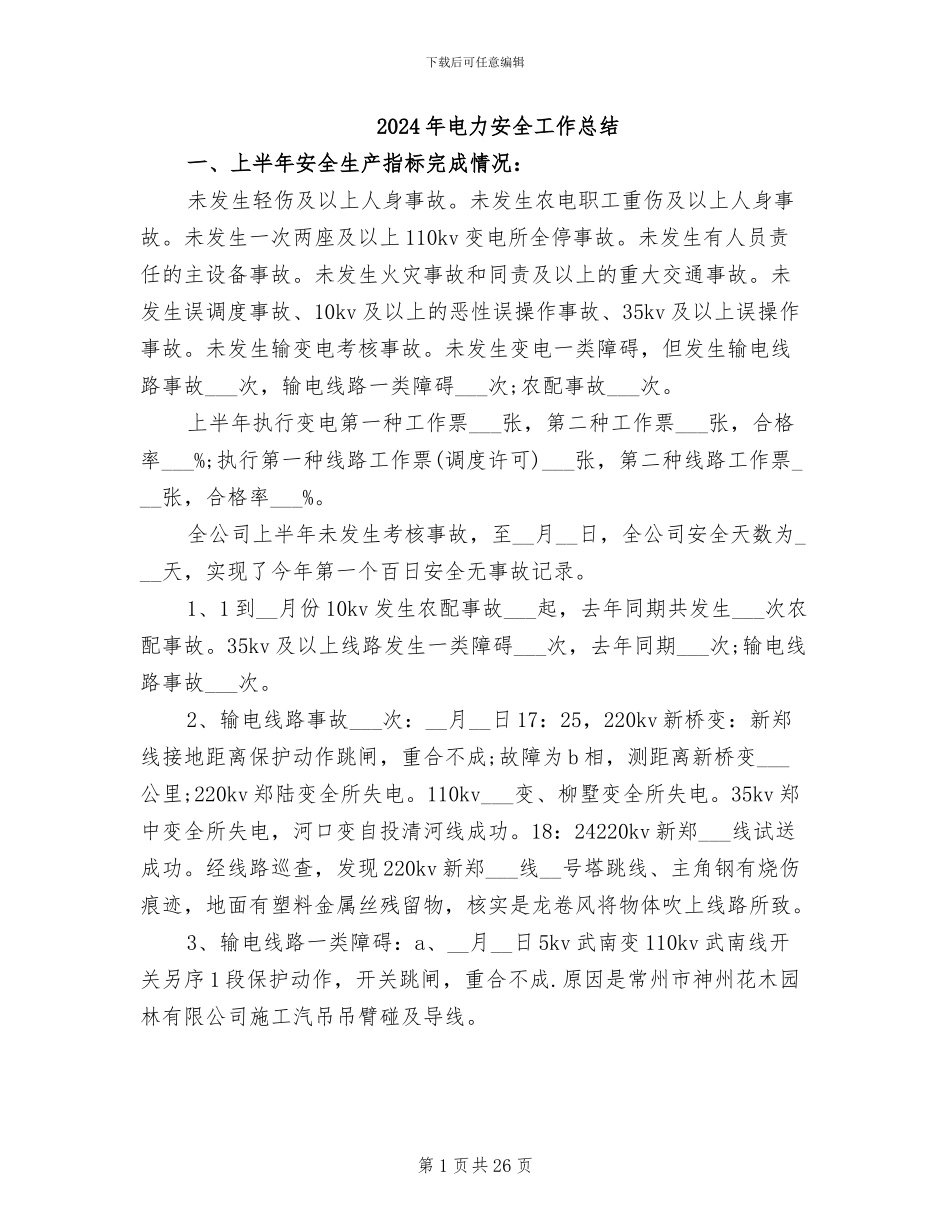2024年电力安全工作总结_第1页