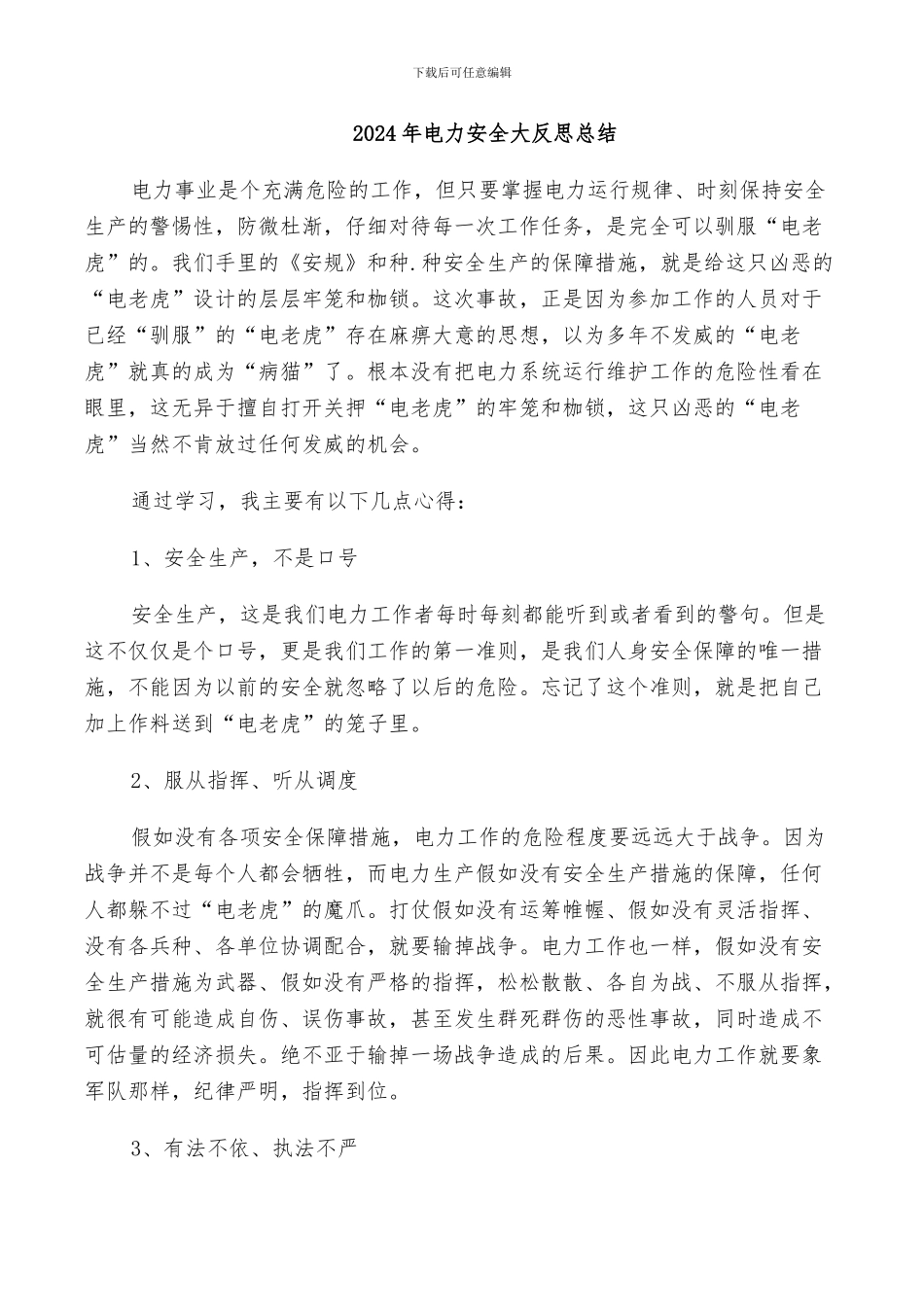 2024年电力安全大反思总结_第1页