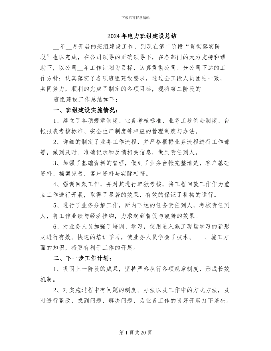 2024年电力班组建设总结_第1页