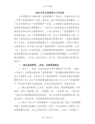 2024年电力线损技术工作总结
