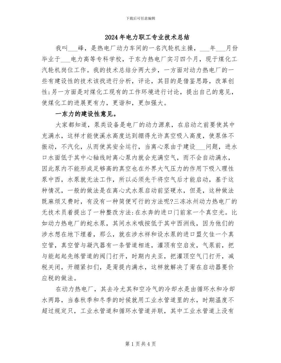2024年电力职工专业技术总结_第1页