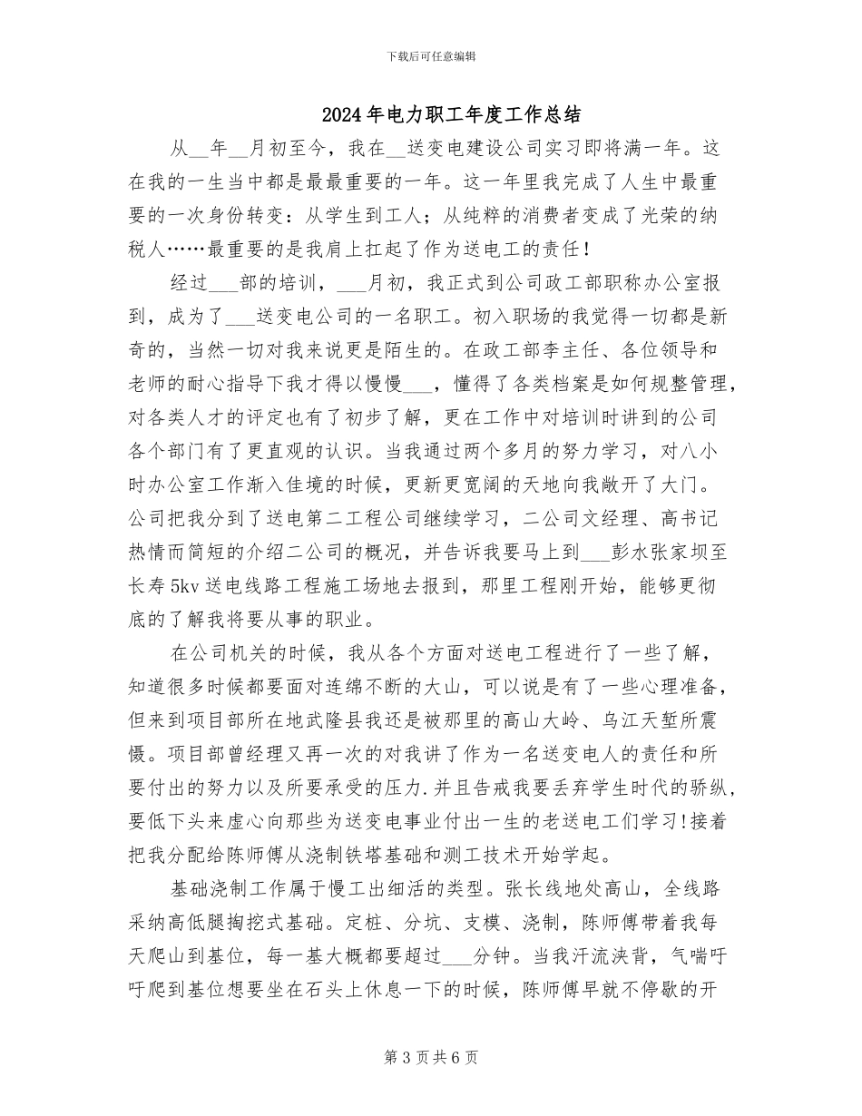 2024年电力职工工作总结范文_第3页