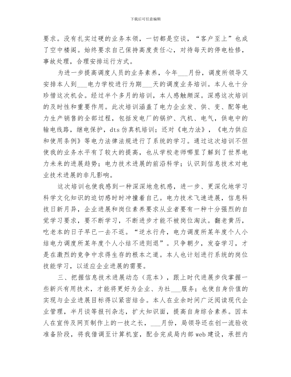 2024年电力调度所某年度个人小结范本_第3页