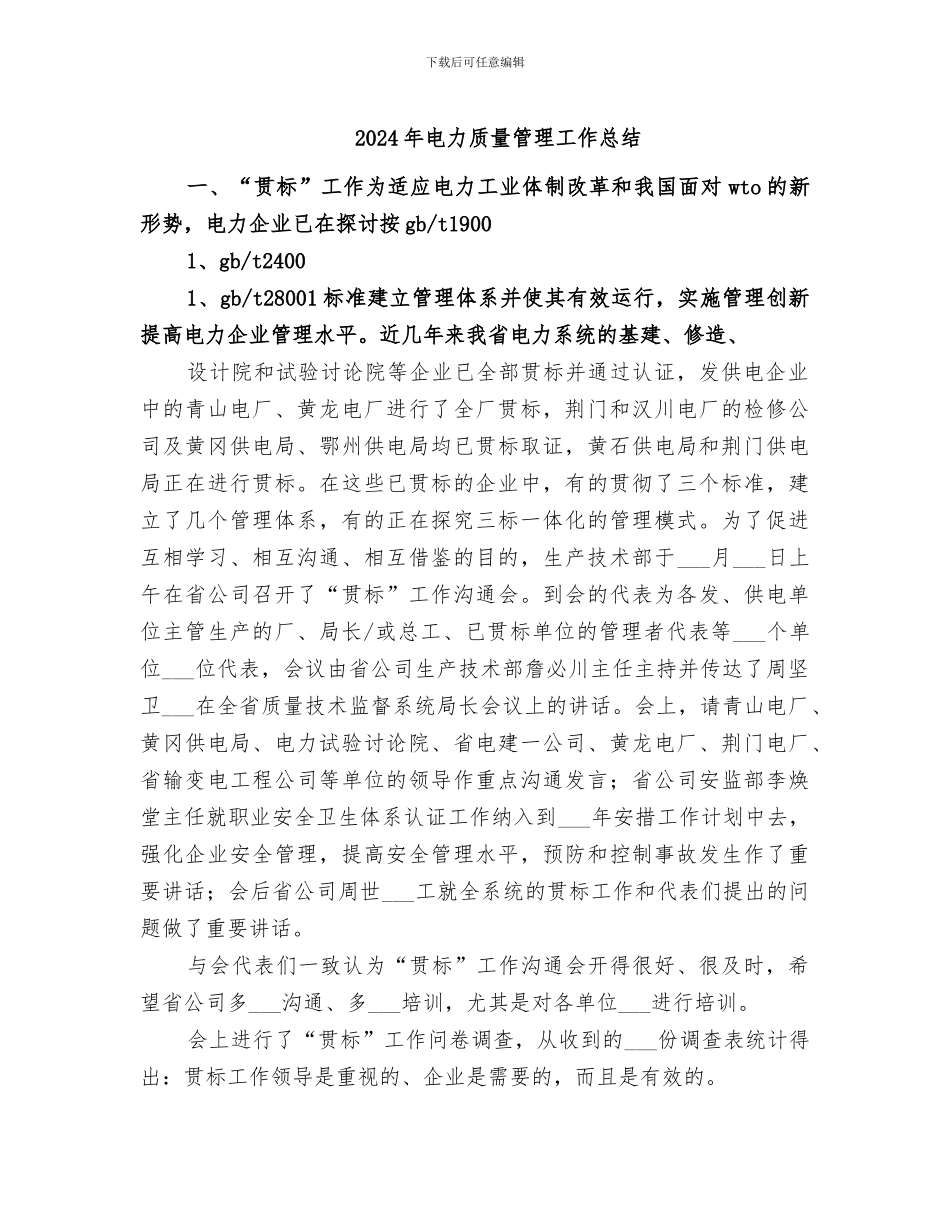 2024年电力质量管理工作总结_第1页
