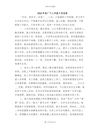 2024年电厂个人年度工作总结