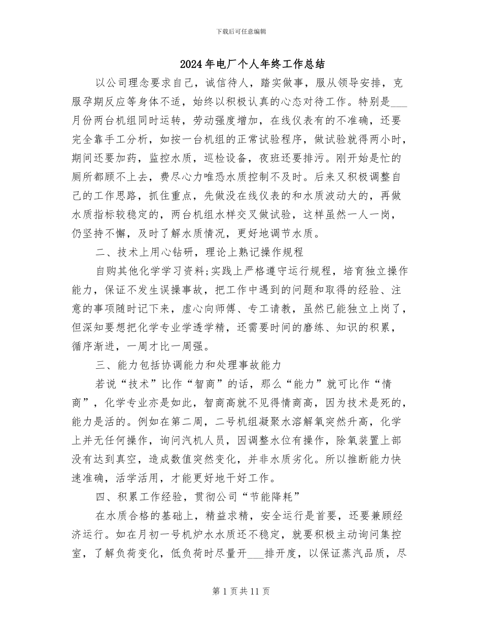 2024年电厂个人年终工作总结_第1页