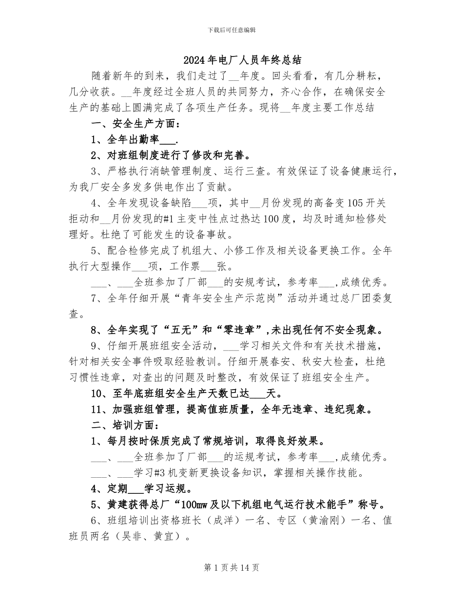 2024年电厂人员年终总结_第1页