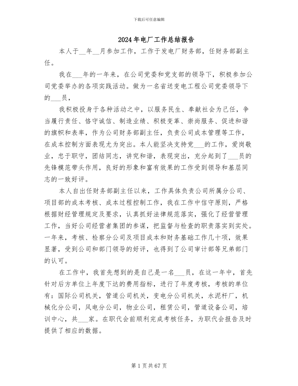 2024年电厂工作总结报告_第1页