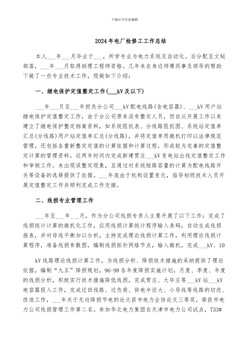 2024年电厂检修工工作总结_第1页