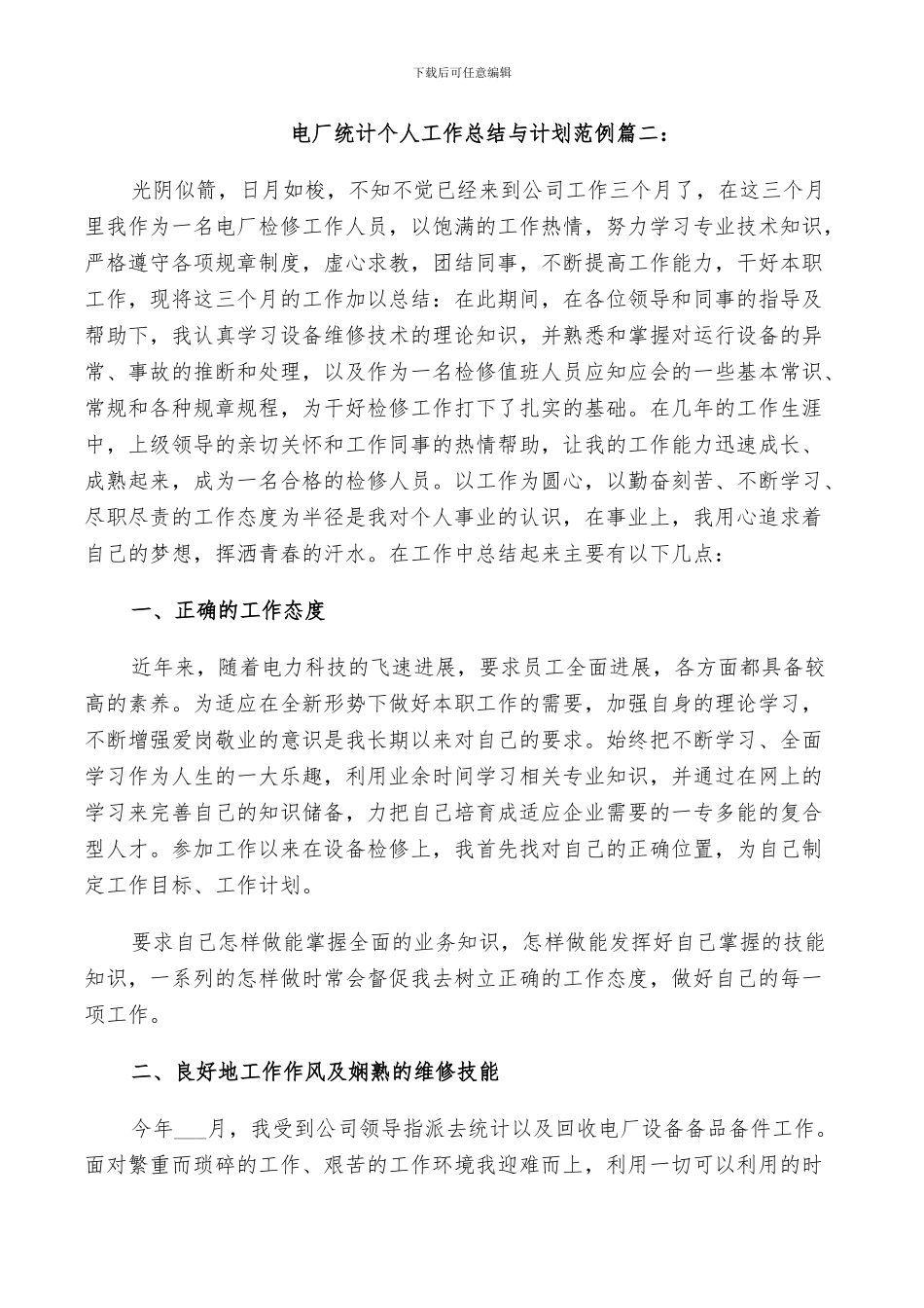 2024年电厂统计个人工作总结与计划范例_第2页
