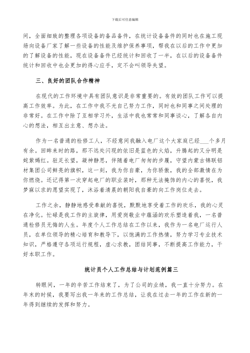 2024年电厂统计个人工作总结与计划范例_第3页
