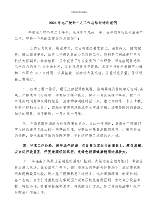 2024年电厂统计个人工作总结与计划范例
