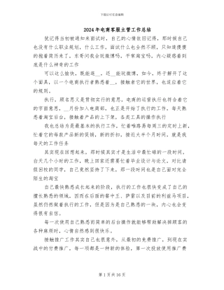 2024年电商客服主管工作总结