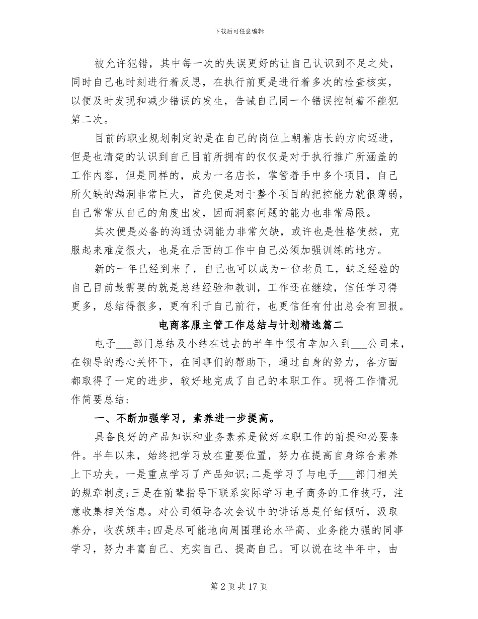 2024年电商客服主管工作总结与计划_第2页
