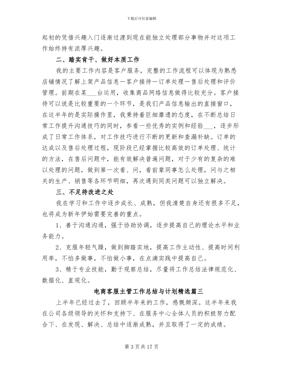 2024年电商客服主管工作总结与计划_第3页