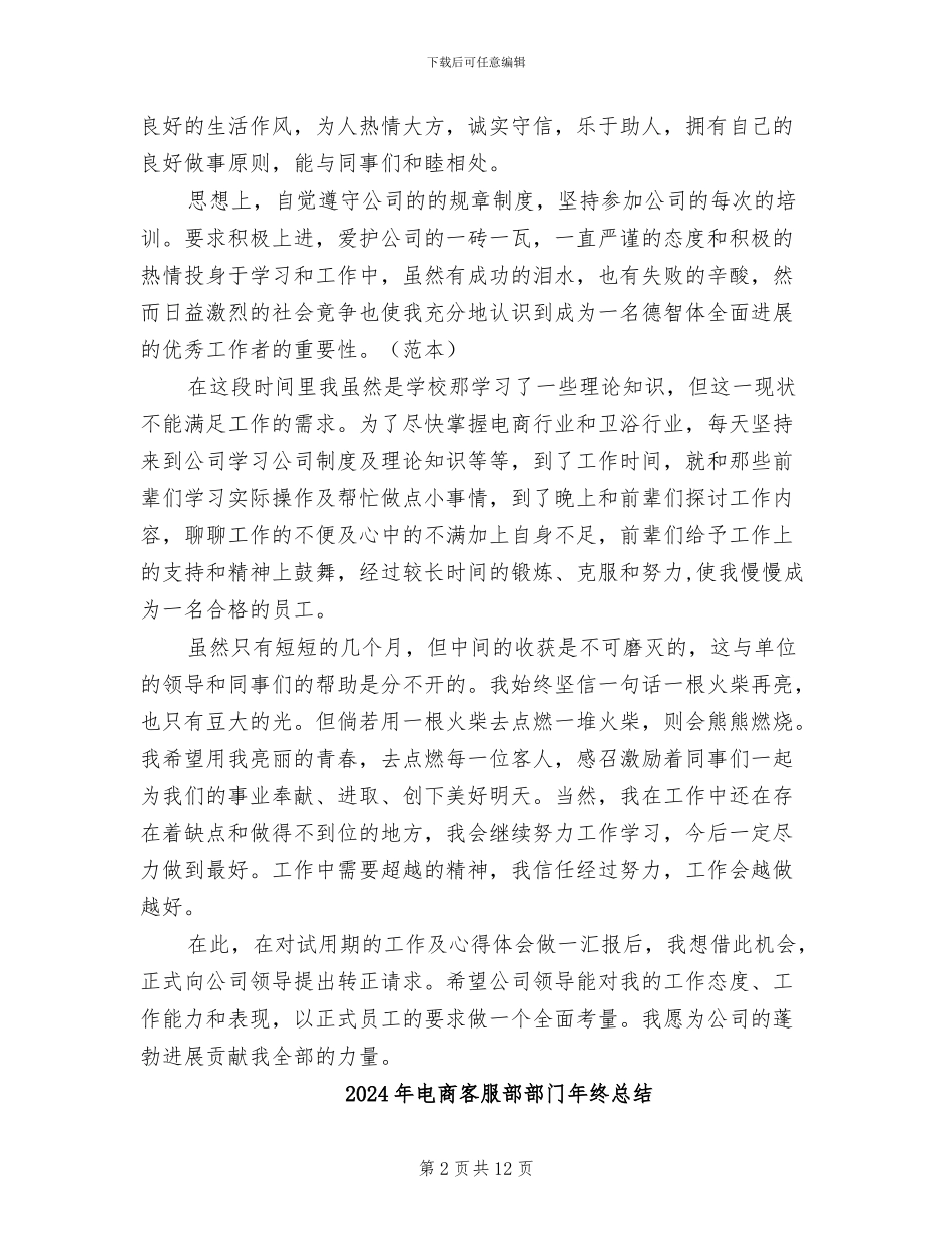 2024年电商客服试用期工作总结范_第2页