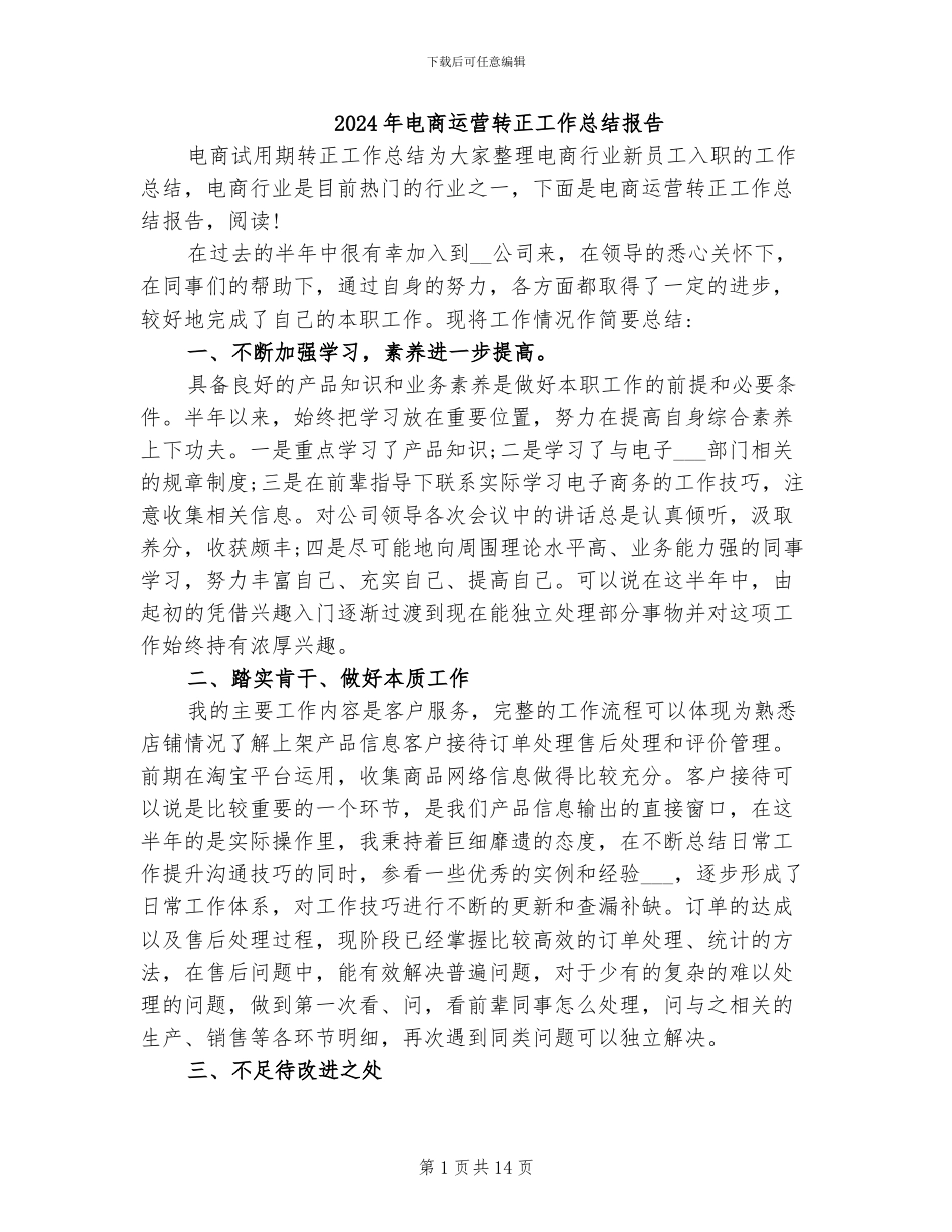 2024年电商运营转正工作总结报告_第1页