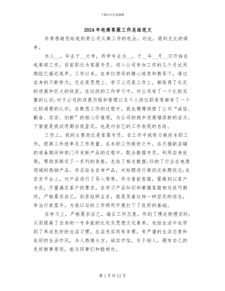 2024年电商客服工作总结范文