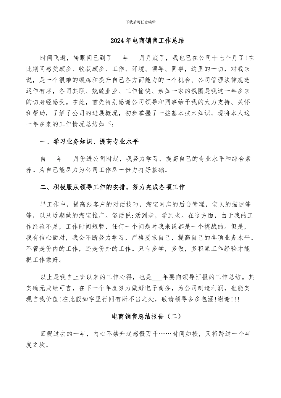 2024年电商销售工作总结_第1页