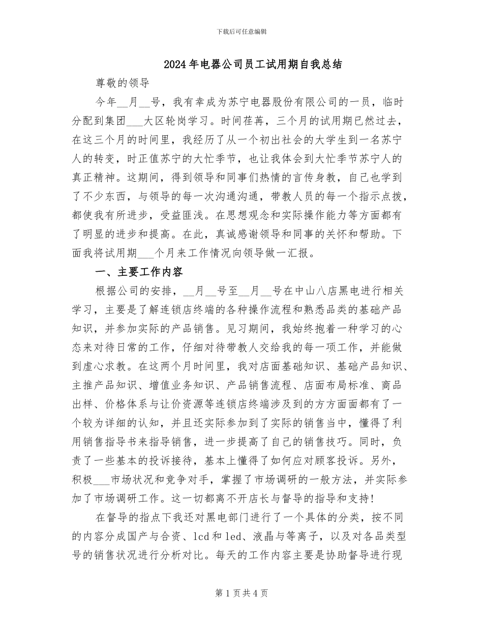 2024年电器公司员工试用期自我总结_第1页