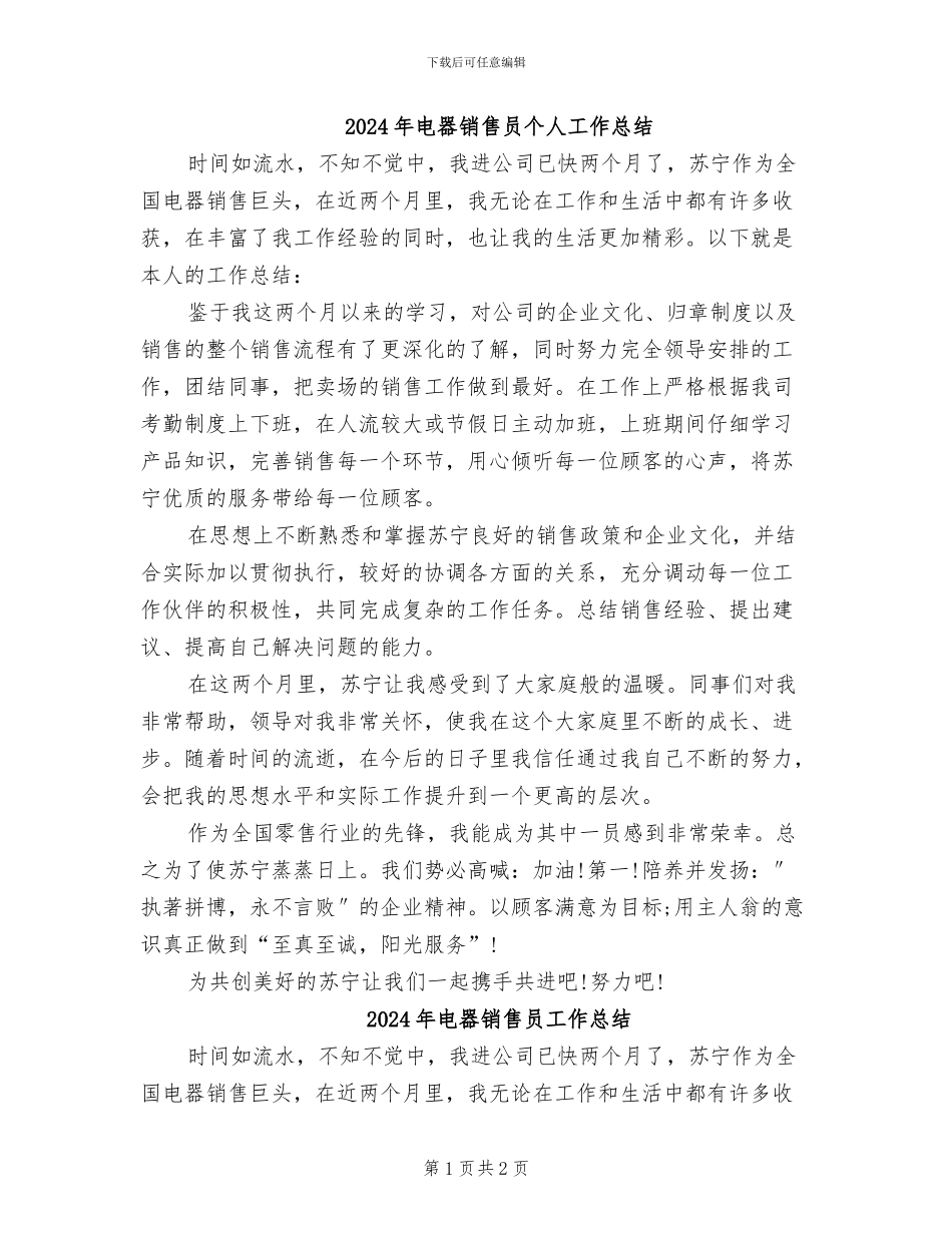 2024年电器销售员个人工作总结_第1页