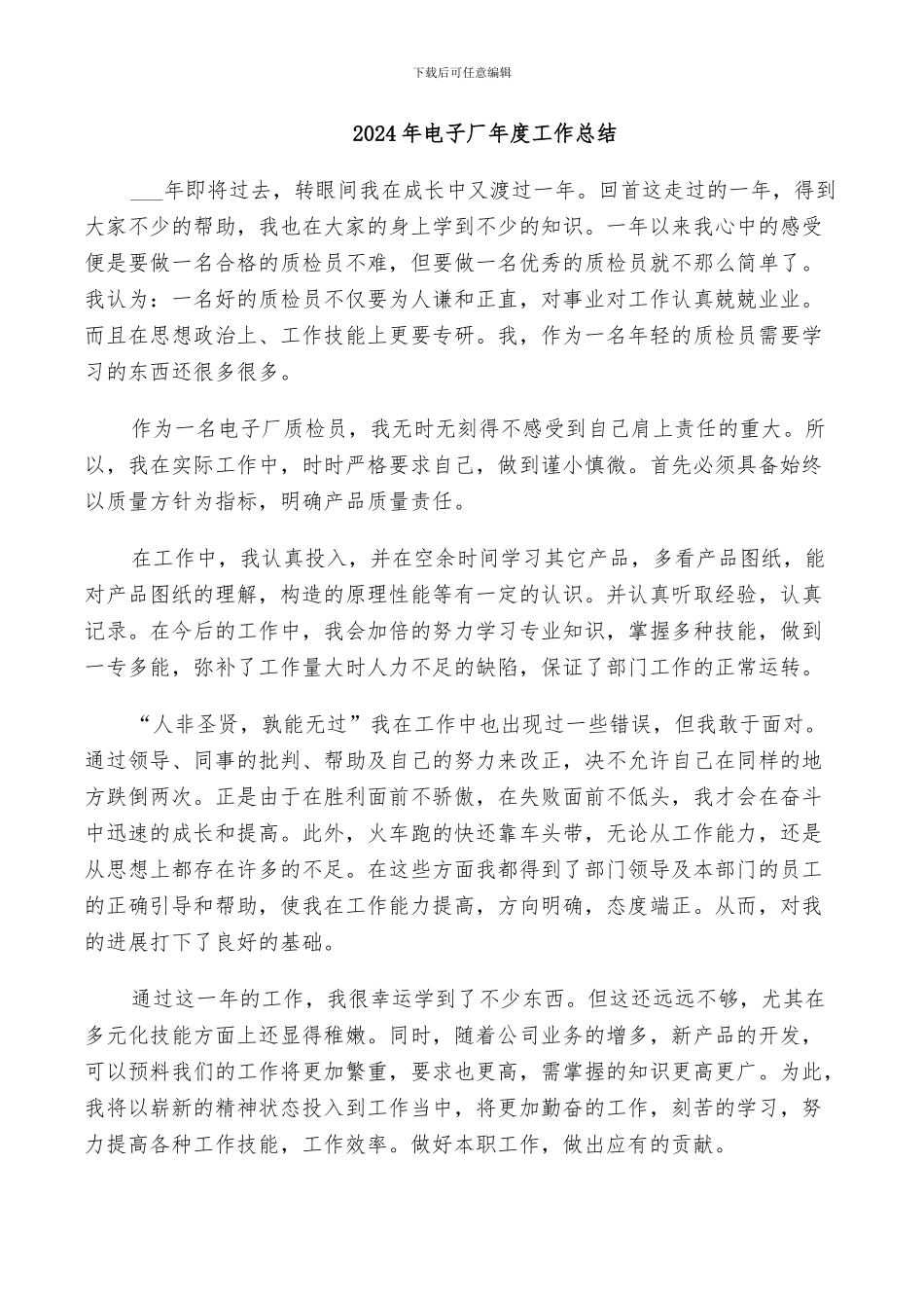 2024年电子厂年度工作总结_第1页