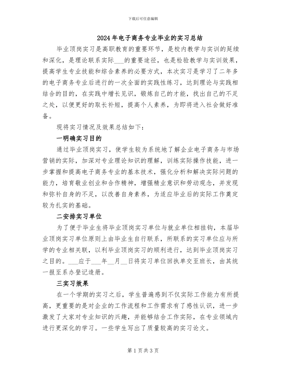 2024年电子商务专业毕业的实习总结_第1页