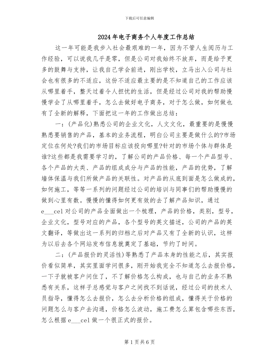 2024年电子商务个人年度工作总结_第1页